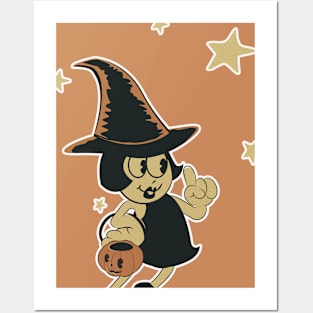 Little witch girl with Halloween Posters and Art